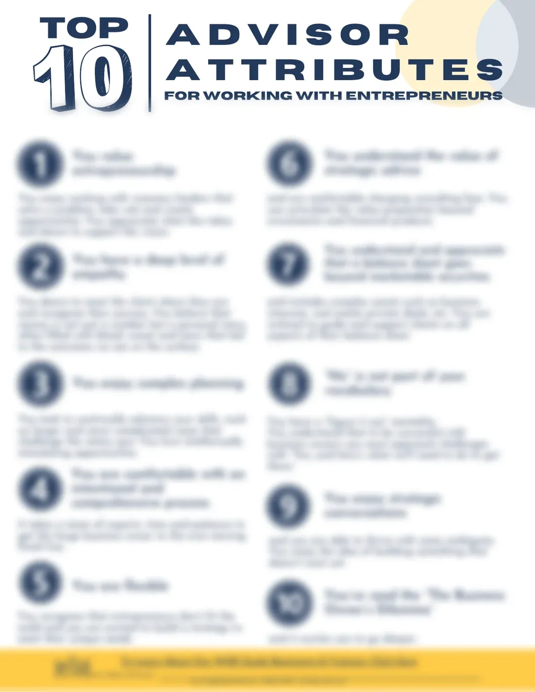 The Top 10 Advisor Attributes one-page PDF, with the 10 blurred until you download it